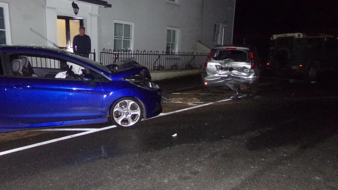 One car had collided with another, which in turn was knocked into another.