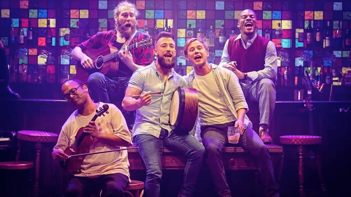Alistair Higgins, second right, in The Choir of Man at the Arts Theatre in London. (Picture by Helen Maybanks)