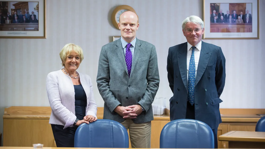 President of Policy & Resources Gavin St Pier, centre, with MPs Dame Margaret Hodge and Andrew Mitchell and when they visited the island last year for discussions about financial transparency laws. (Picture by Peter Frankland, 24063152)