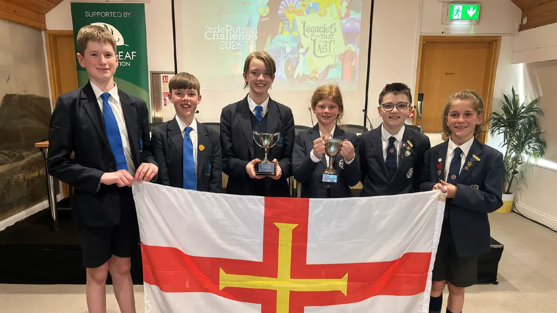 Les Beaucamps High School took home the win for the Year 8s and Elizabeth College Junior School for the Year 6s. Pictured left to right: Ethan Cullwick, William Curtis, Orla Chilton and Florence O’Driscoll, Angus Essa and Samuel Turville.