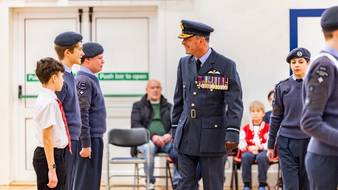 Air Commodore Nick Lowe meets RAF Air Cadets at a ceremony at Styx Centre where he carried out an inspection and gave presentations