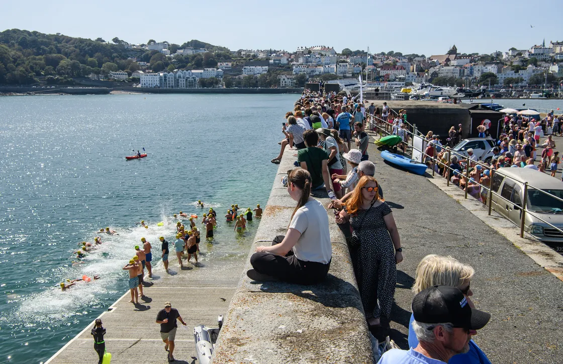 The Castle Emplacement was crowded with swimmers awaiting their turn and spectators supporting them.