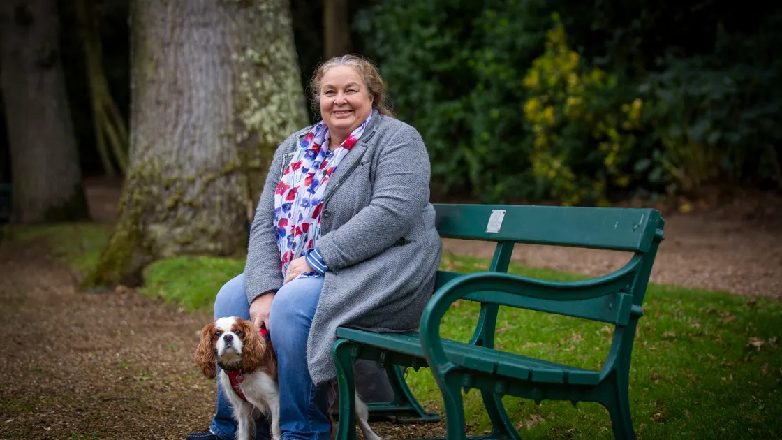 Carol Le Page, social policy director at the Guernsey Disability Alliance, which is calling for more freedom and dignity for people with a disability on the annual United Nations Human Rights Day. With her is her dog, Bella. (Picture by Sophie Rabey, 30291824)
