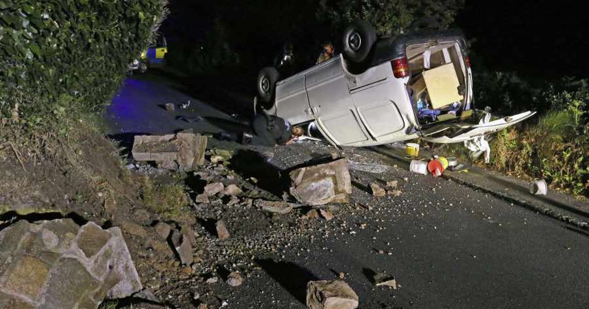 Minor injuries for driver after van flips onto roof