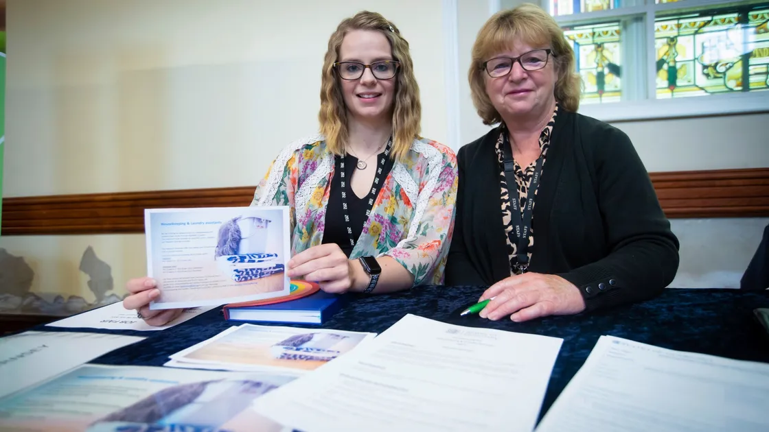 The States used its stand to look for housekeeping and laundry assistants. On the left is co-ordinator Georgie Hemming with manager Jackie Toms. (29744481)