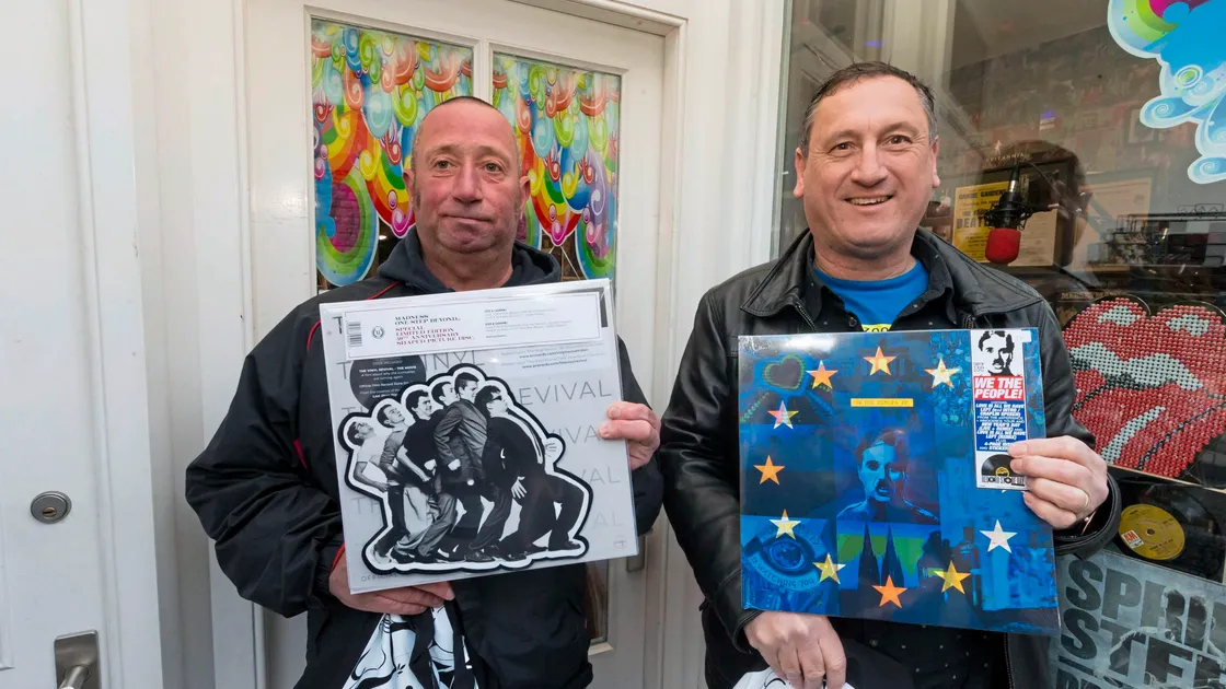 John Raworth, left, and Mick Harris with their prized records. (Pictures by Steve Sarre, 24403192)