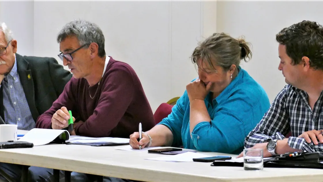 The States of Alderney held a people’s meeting on Wednesday to discuss the additional funds needed for the Connaught Care Home expansion. From left, Policy & Finance chairman Bill Abel, convenor Kevin Gentle, States member Annie Burgess and representative in the States of Guernsey Alex Snowdon were present. (Pictures by David Nash)