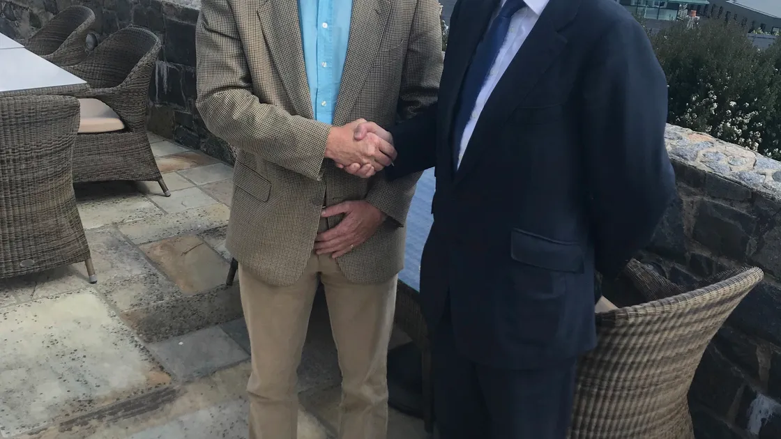 Deputy Gavin St Pier (left) with Brexit minister James Duddridge MP (Picture provided by States of Guernsey). 