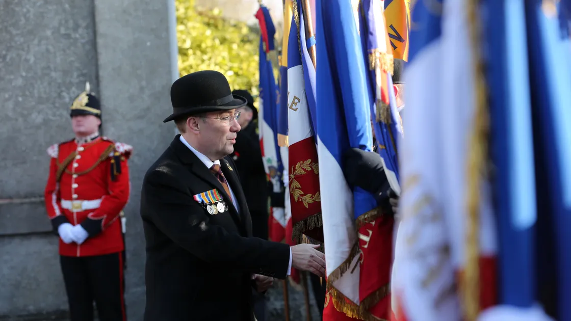 Chris Oliver, chairman of the RGLI charitable trust, at the ceremony to unveil the memorial in France in November 2017.(Picture by Peter Frankland, 26480114)
