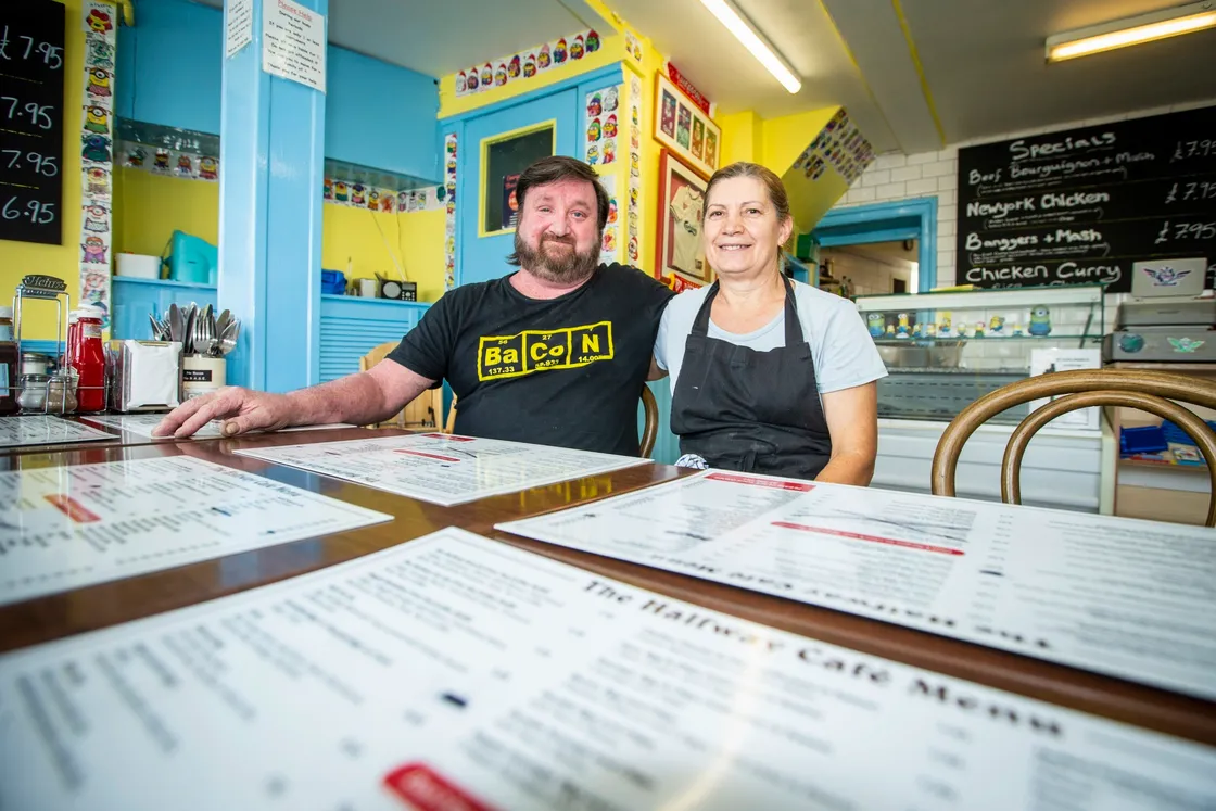 Richard Crook, owner of The Halfway Cafe, with his one member of staff, Anna Carimara. (Picture by Sophie Rabey, 28678632)