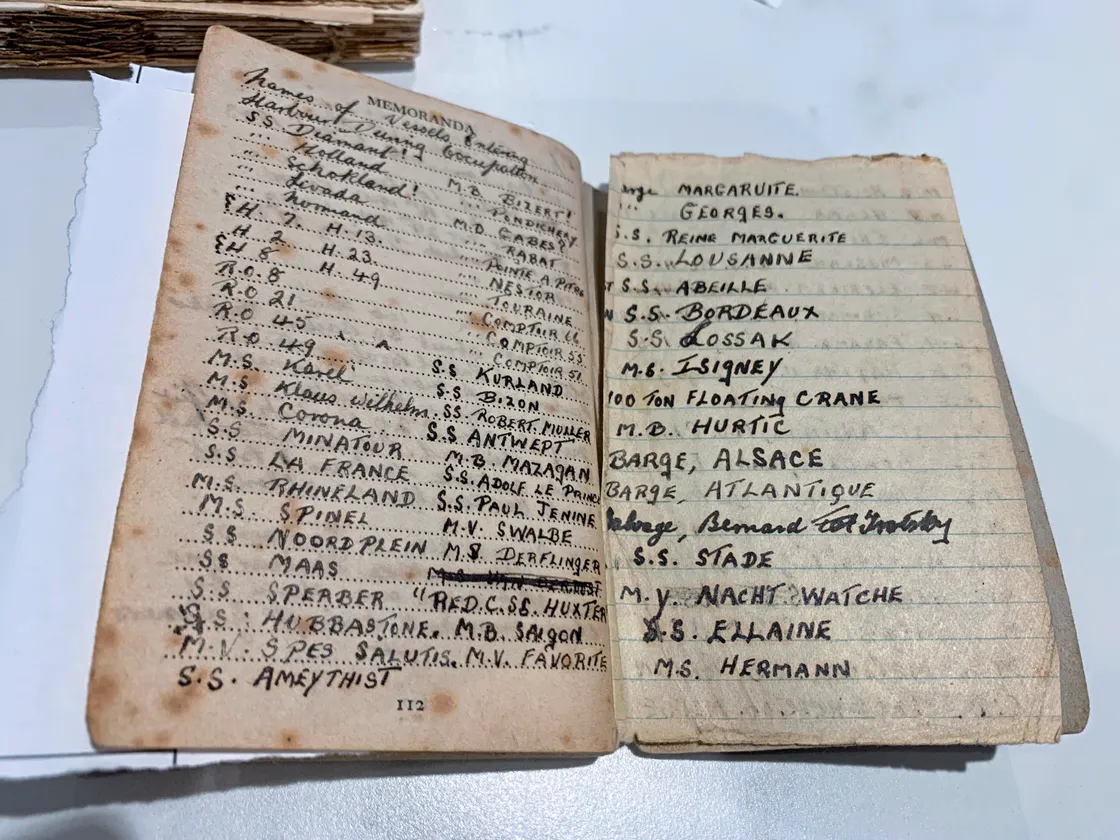 A list of ships observed visiting St Peter Port harbour by Bill, while working as a crane driver.