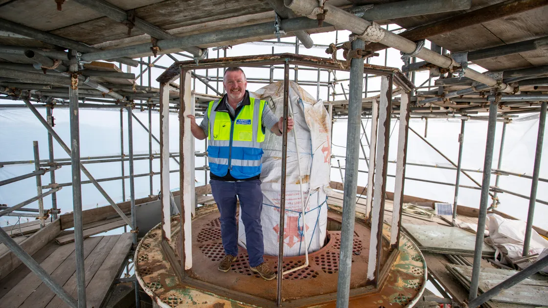 Martyn Stanfield, head of technical services for Guernsey Ports, pictured during the renovation work. (Picture by Luke Le Prevost, 32477528)