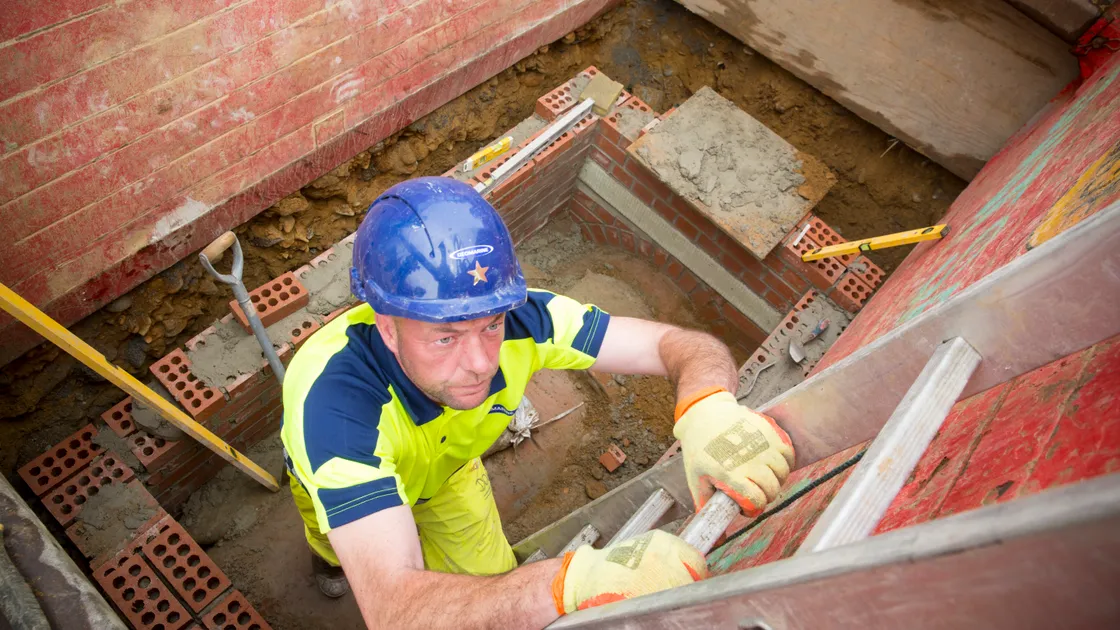 Drainage operator from Geomarine David Doherty building a manhole in Le Grand Bouet.
                                                                                                (Picture by Adrian Miller, 25621916)
