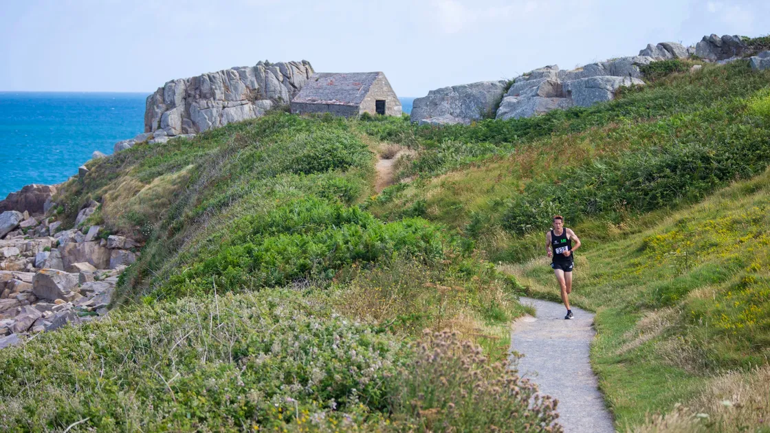 Lee Merrien out on his own at the head of the field yesterday morning at L’Ancresse. (Picture by Sophie Rabey, 28410620)