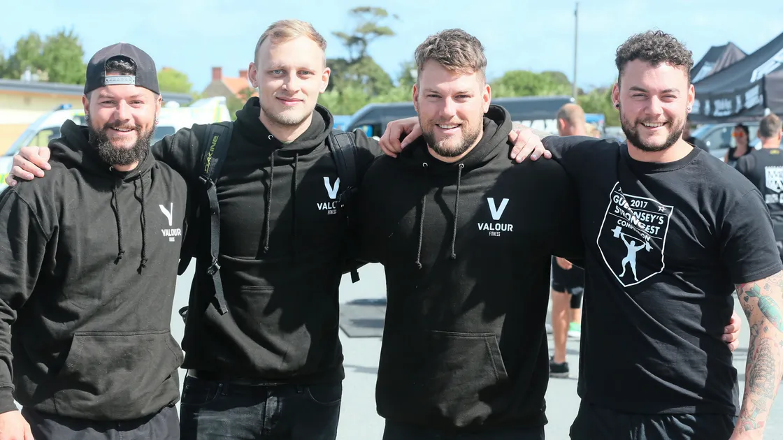 The Nelson brothers who competed against each other in Saturday’s annual Guernsey’s Strongest competition. Left to right are Scott, 28, Matt, 23 (who was not competing), Kyle, 31, and Josh, 24.      (Picture by Adrian Miller 19275102)
