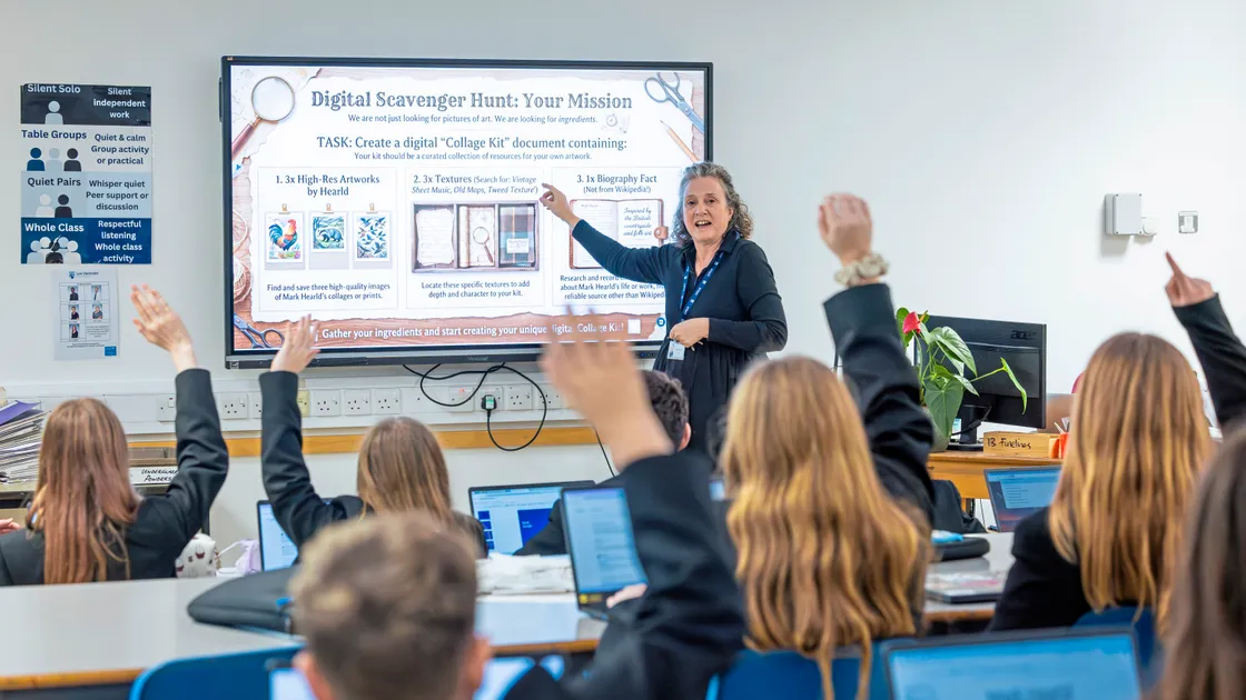 Teacher Wendy Shapcott takes an art class yesterday at Les Varendes High after its first Ofsted inspection report was published.  										 	 (Picture by Peter Frankland, 34572478)