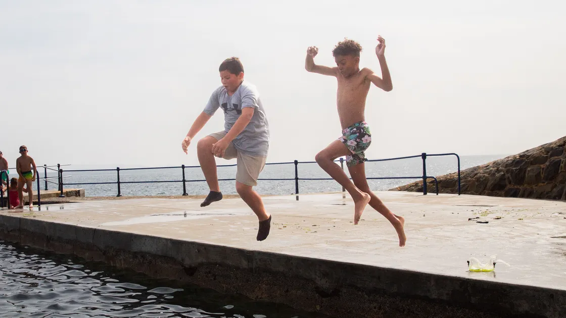 Essien Wilson and Remi Cavanagh, both 11, have been at the bathing pools every day over the summer holidays. (33556981)