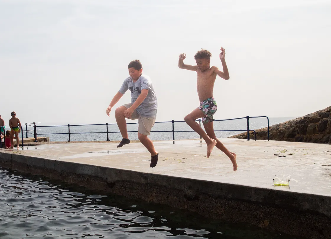 Essien Wilson and Remi Cavanagh, both 11, have been at the bathing pools every day over the summer holidays. (33556981)