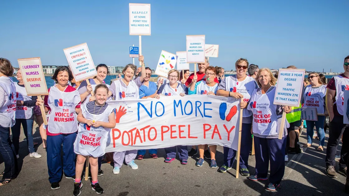 Nurses and supporters made placards and banners for the march.