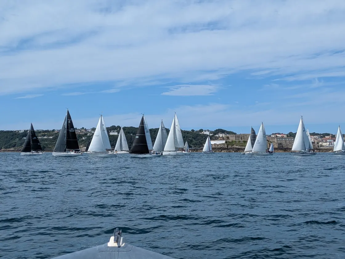 Boats on the start line at Castle Cornet.
