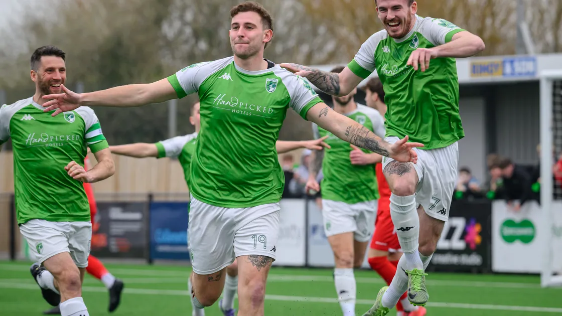 Will Fazakerley celebrates opening the scoring for GFC.
