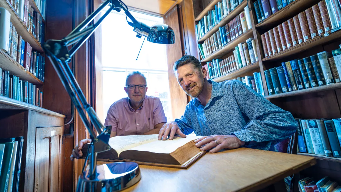 Priaulx Library chief executive Steve Foote, left, and council chairman Rob Grant of the Priaulx Library which is on a mission to revive community awareness and use of what it believes to be the island’s most important resource for family history research.